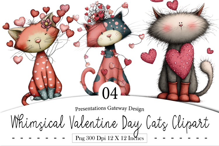 Whimsical Valentine Day Cats Clipart