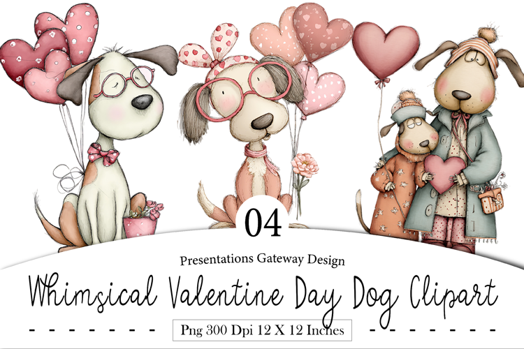 Whimsical Valentine Day Dog Clipart