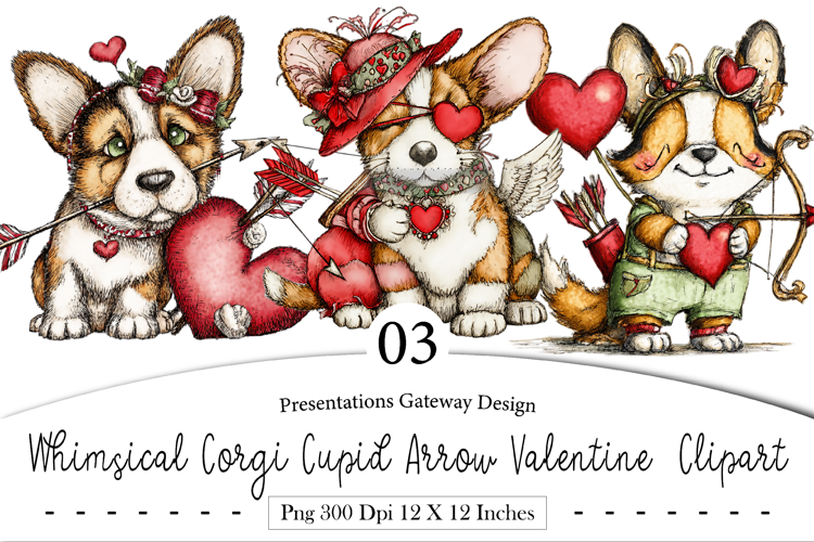 Whimsical Corgi Cupid Arrow Valentine Clipart