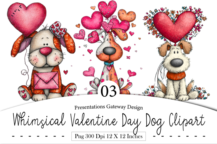 Whimsical Valentine Day Dog Clipart