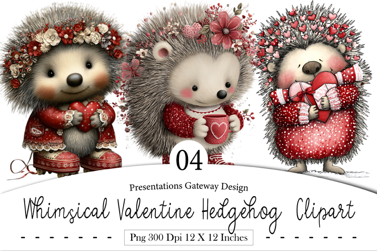 Whimsical Valentine Hedgehog Clipart