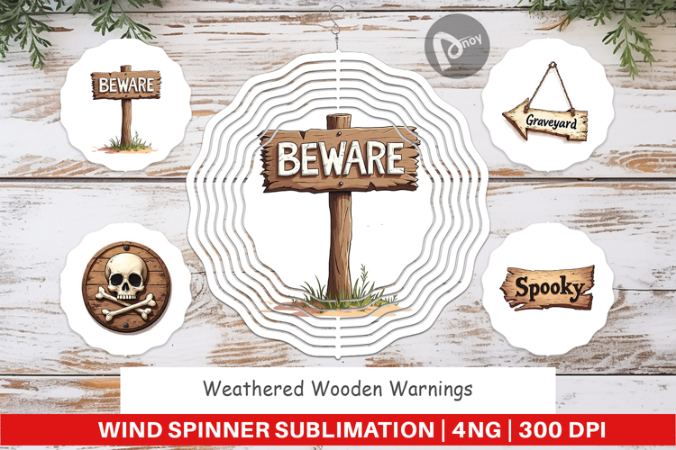 Wooden Warnings Wind Spinner