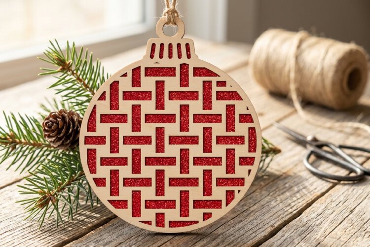 Weave Christmas Bauble SVG Laser Cut Ornament Design File example image 1