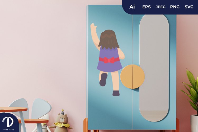 Girl Greeting with Back View Wardrobe Sticker example image 1