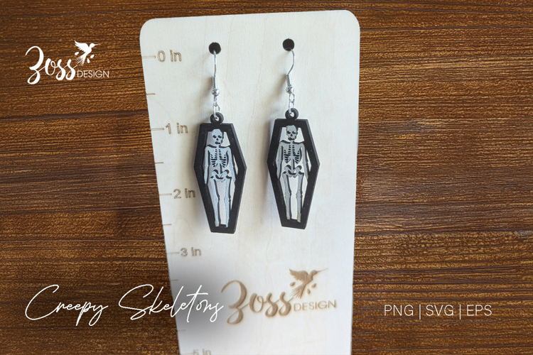 Skeleton in Casket Earrings SVG | Halloween Laser Cut File