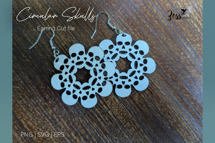 Spooky Skull Halloween Earrings Circular Laser Cut Design