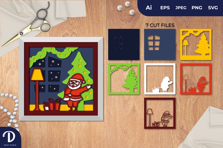 3D Shadowbox Santa Claus Visit Home Layered Papercut
