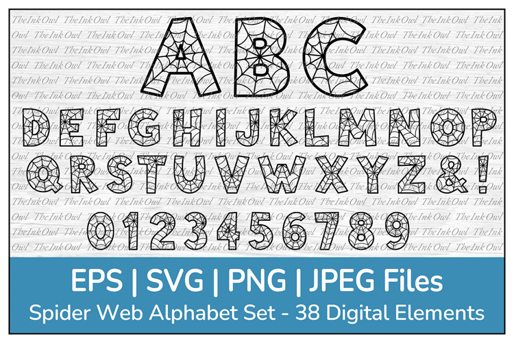 Spider Web Letter Alphabet and Number Vector Clipart