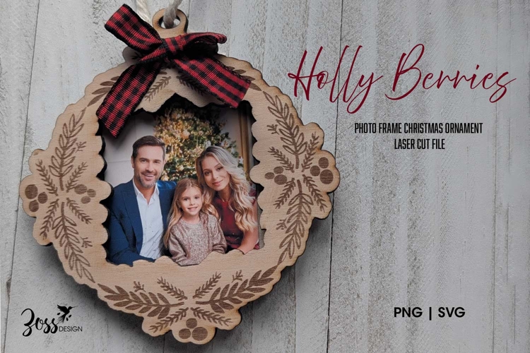 Holly Berries Photo frame Ornament Laser cut file SVG