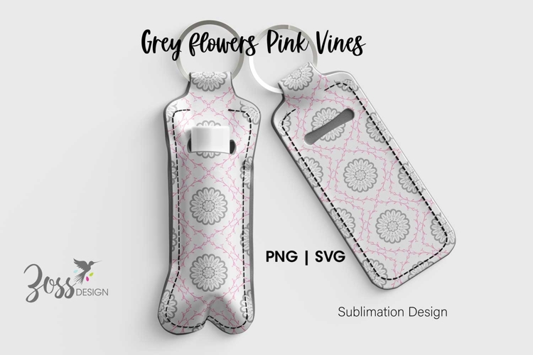 Gray and Pink floral Vine Lip Balm Holder Sublimation Design example image 1