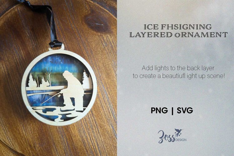 Laser cut Ice Fishing Layered Christmas Tree Ornament example image 1