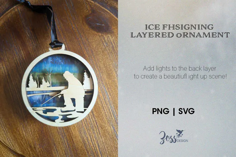 Laser cut Ice Fishing Layered Christmas Tree Ornament
