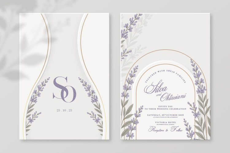 Elegant Lavender Floral Wedding Invitation Template