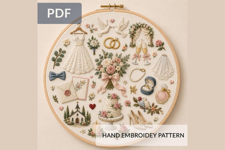 Wedding Hand Embroidery Pattern 2 PDF Romantic Bridal Hoop example image 1