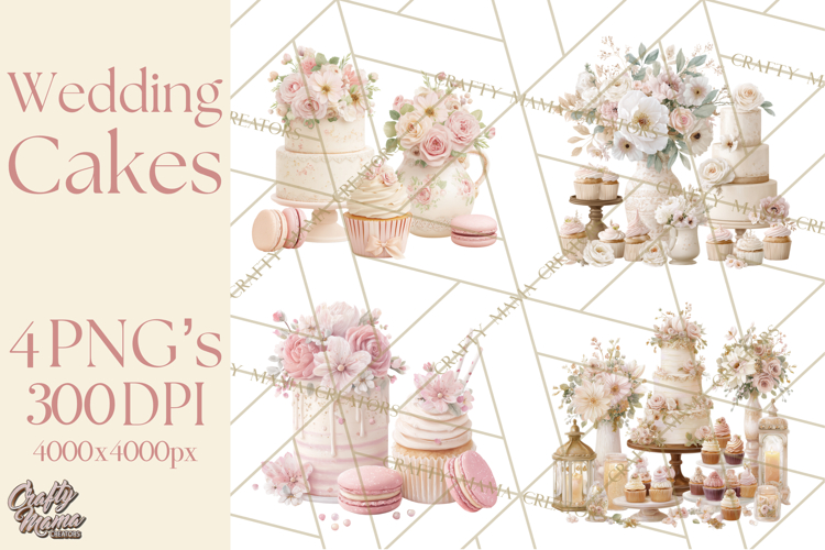 Wedding Cake Clipart PNG, Elegant Wedding Desserts