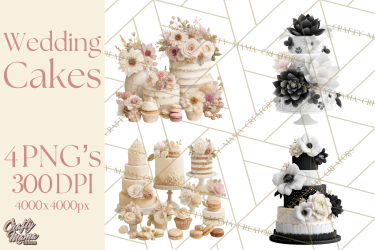 Wedding Cake Clipart PNG, Elegant Wedding Desserts
