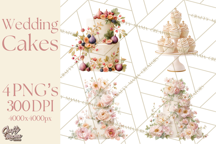 Wedding Cake Clipart PNG, Elegant Wedding Desserts