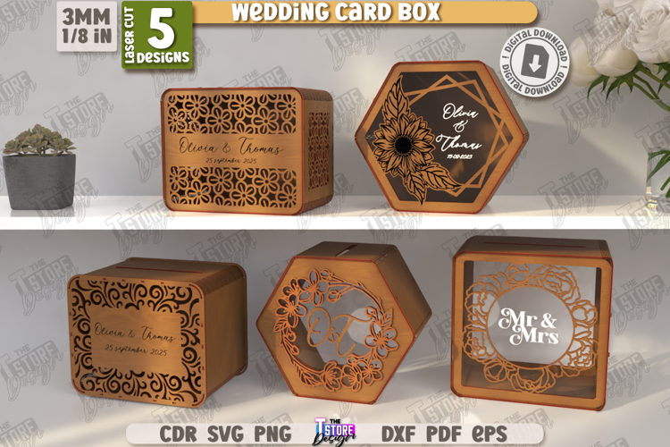 Wedding Card Box Laser Cut Bundle, Wooden Floral Drop Box