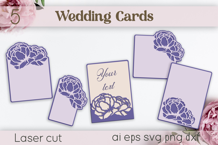 Flowers wedding Invitation svg, Layered card laser cut