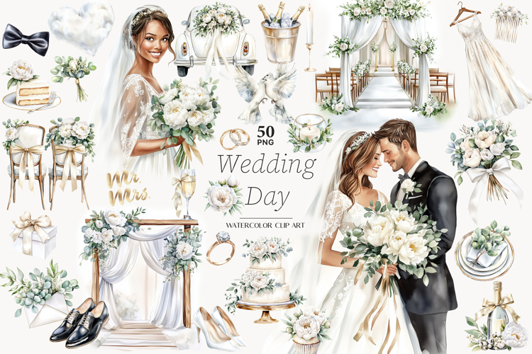 Wedding Clip Art | Bride And Groom PNG Elegant Ivory Scene