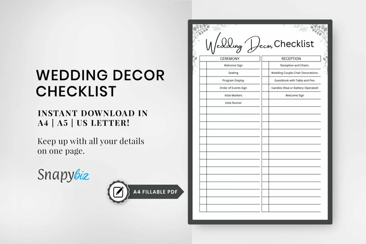 Wedding Decor Checklist, Wedding To Do List