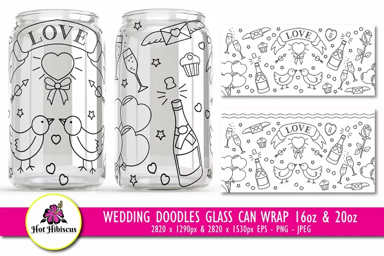 Wedding Glass Can Shape Wrap 16 oz and 20 oz Sublimation