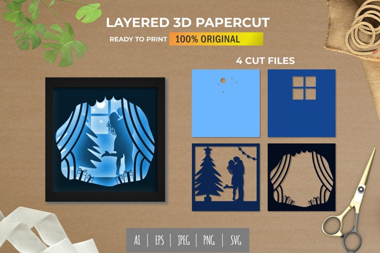 3D Papercut Wedding in The Christmas Day Layered Template
