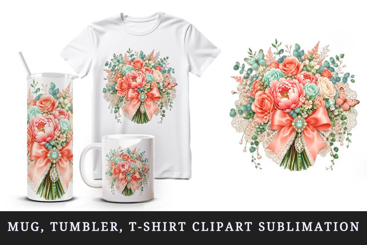 Wedding tumbler, mug wrap, clipart sublimation design example image 1