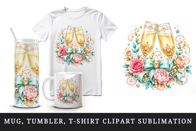Wedding tumbler, mug wrap, clipart sublimation design example image 1
