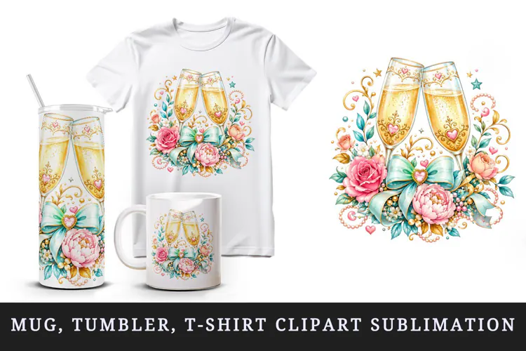 Wedding tumbler, mug wrap, clipart sublimation design