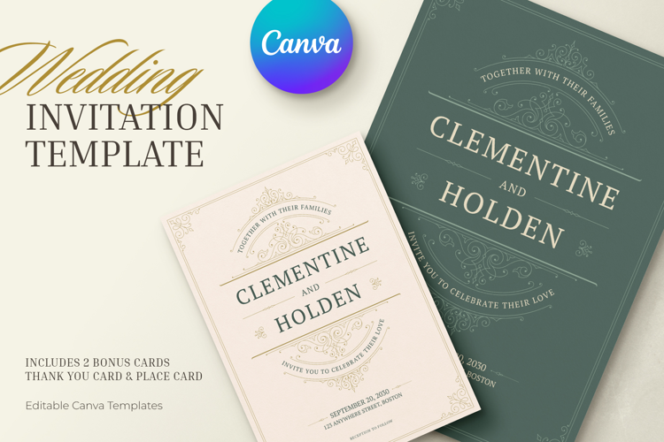 Sage Green Wedding Invitation Canva Template