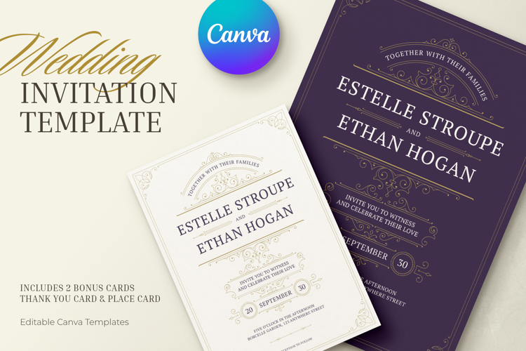 Ornate Wedding Invitation Suite Canva Template