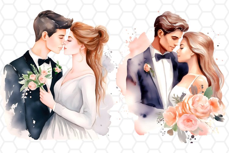 Wedding Portrait Watercolor Clipart Designs, Sublimation PNG