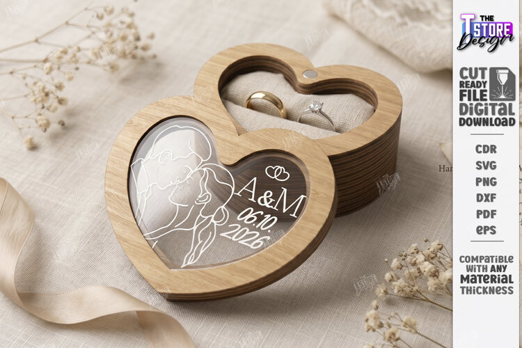 Personalized Wedding Ring Box Laser Cut | Laser Engraved example image 1