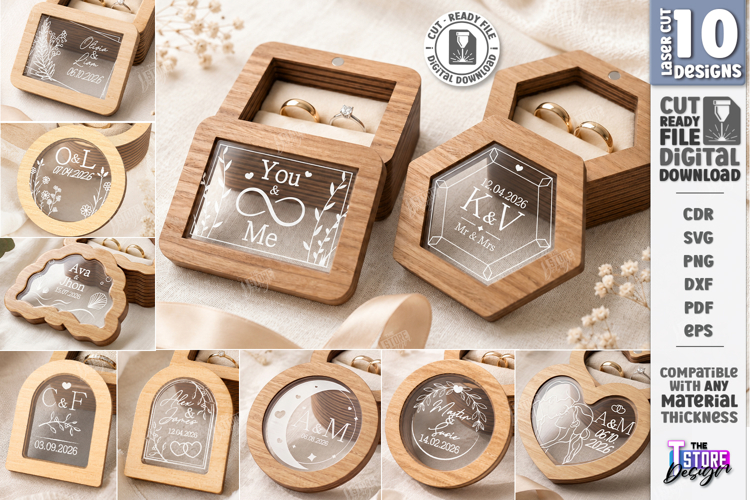 Personalized Wedding Ring Box Laser Cut Bundle | Mr and Mrs