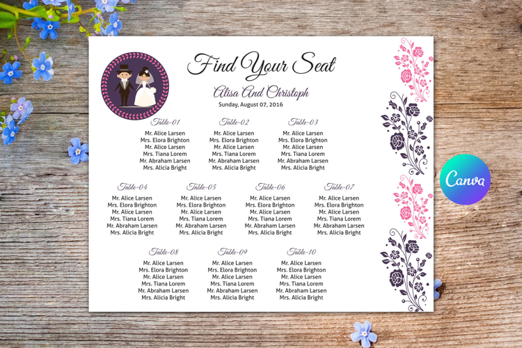 Wedding Seating Chart Template, Canva, Word & Psd