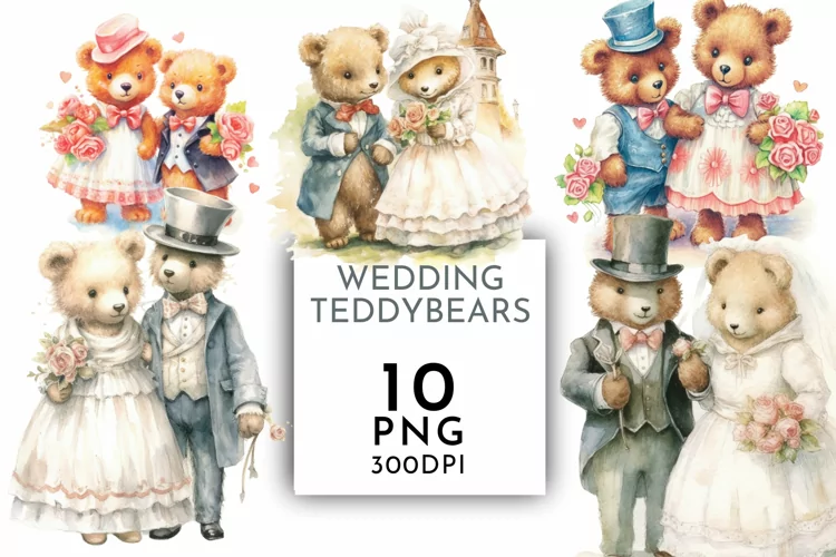 Teddy Bear Wedding Clipart | Watercolor Clipart