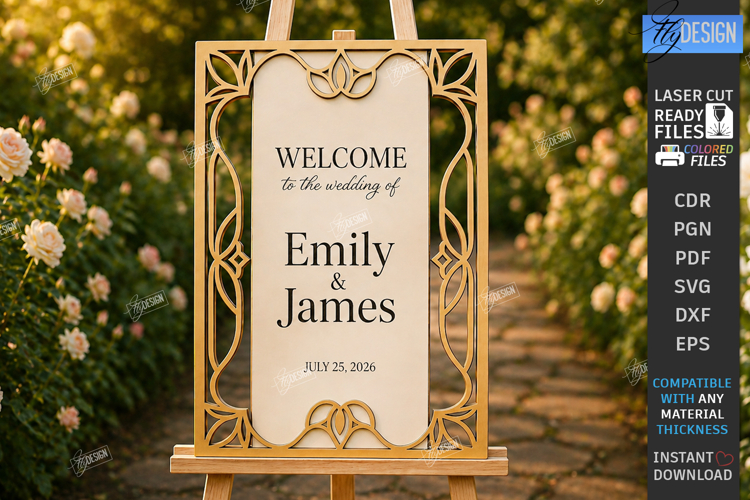 Wedding Welcome Sign Laser Cut | Floral Wedding Laser Decor