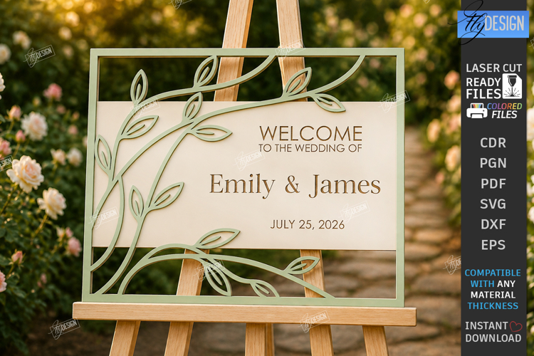 Wedding Welcome Sign Laser Cut | Floral Wedding Laser Decor