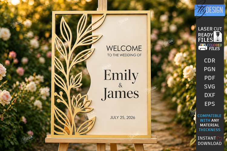 Wedding Welcome Sign Laser Cut | Floral Wedding Laser Decor