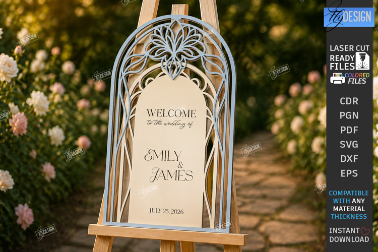Wedding Welcome Sign Laser Cut | Floral Wedding Laser Decor