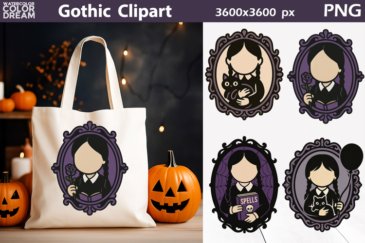 Gothic Girl Clipart | Halloween Frame Sublimation