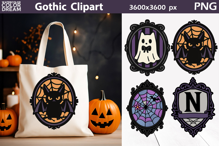 Gothic Halloween Clipart | Bat & Ghost Frames