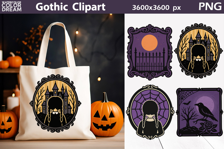 Gothic Girl Clipart | Halloween Frame Sublimation