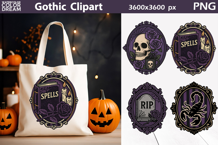 Gothic Halloween Clipart | Purple and Black Halloween Frames