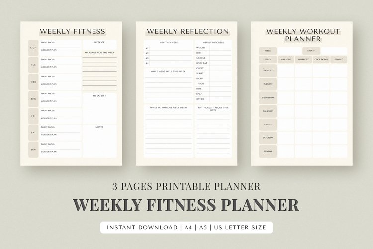 Weekly Fitness | Fitness Printable Planner | Weight Loss example image 1