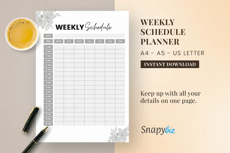 A4 and A5 Single Page Weekly Schedule Planner US Letter Size