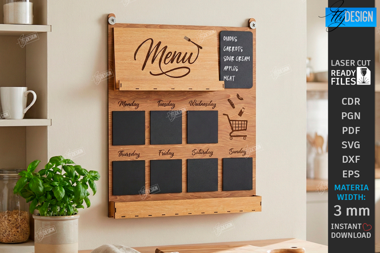 Weekly Menu Planner Board Laser Cut|Kitchen SVG|Meal Planner
