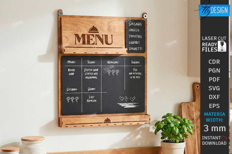 Weekly Menu Planner Board Laser Cut|Kitchen SVG|Meal Planner