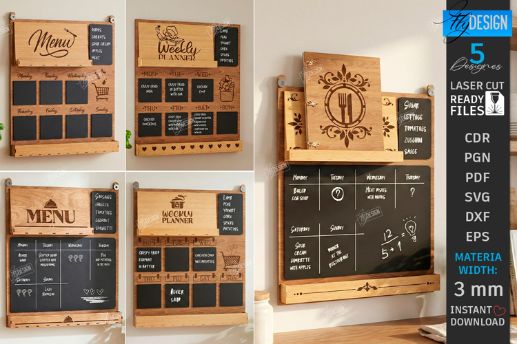 Weekly Menu Planner Boards Laser Cut Bundle|Wall Menu Boards